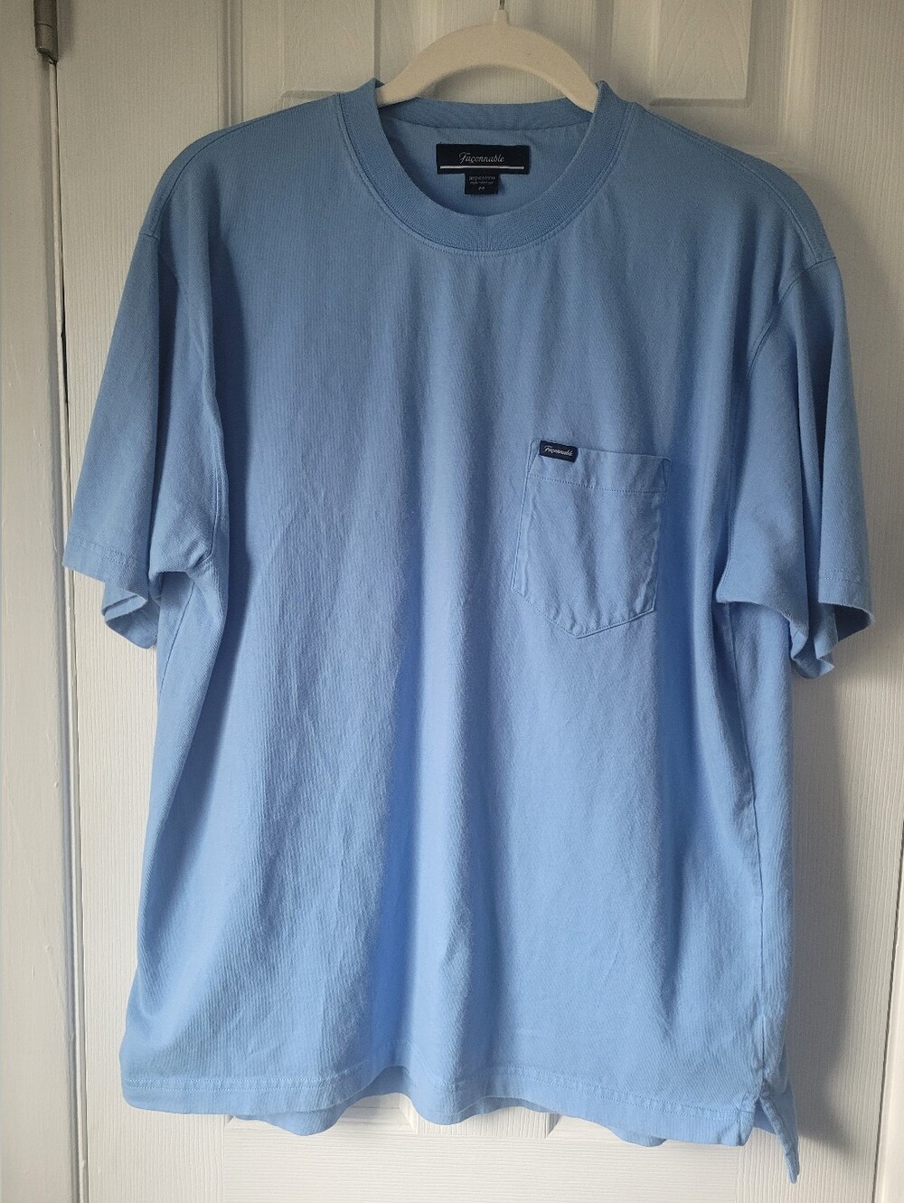Façonnable Men's M Light Blue Cotton Pocket T-Shirt Crew Neck Relaxed Fit